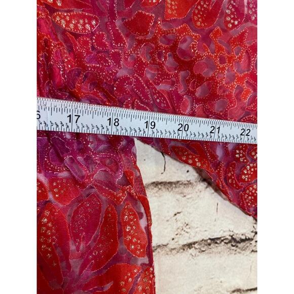 Hearts of Palm Top Womens 10 Petite Pink Glitter Burnout Button Up Sheer Floral - Picture 7 of 12